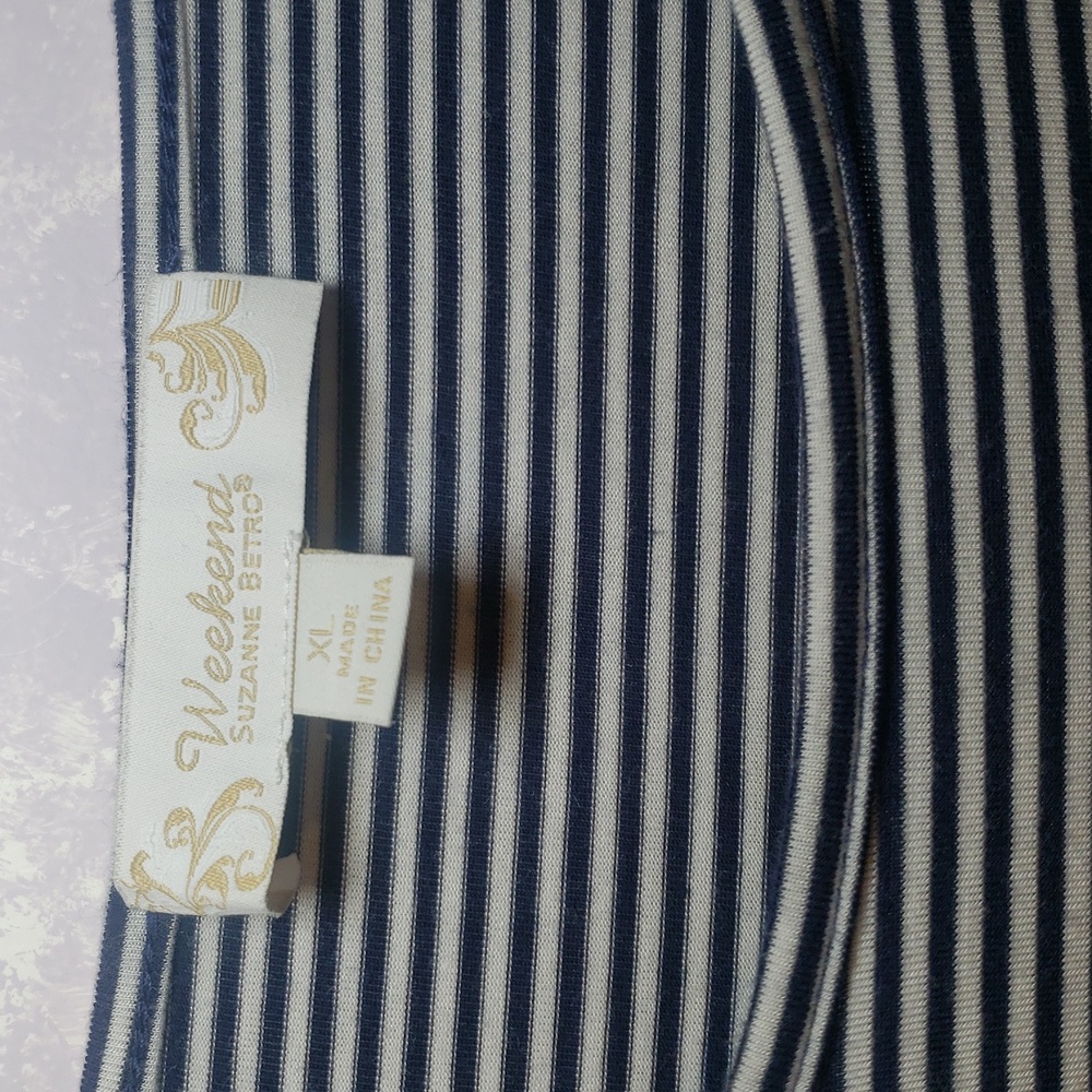 Suzanne Betro Navy and White Striped Top - Picture 3 of 5